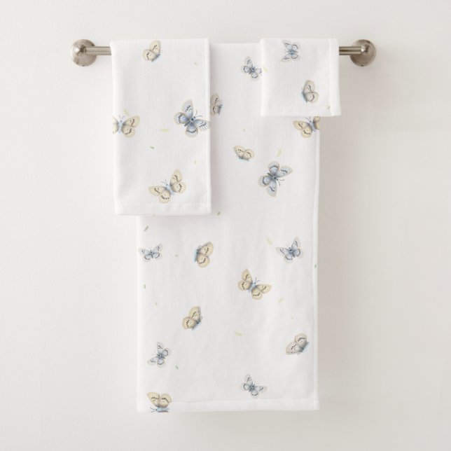 Blue and Crème Butterfets Charming Garden Fauna T Badhandtuch Set (Insitu)