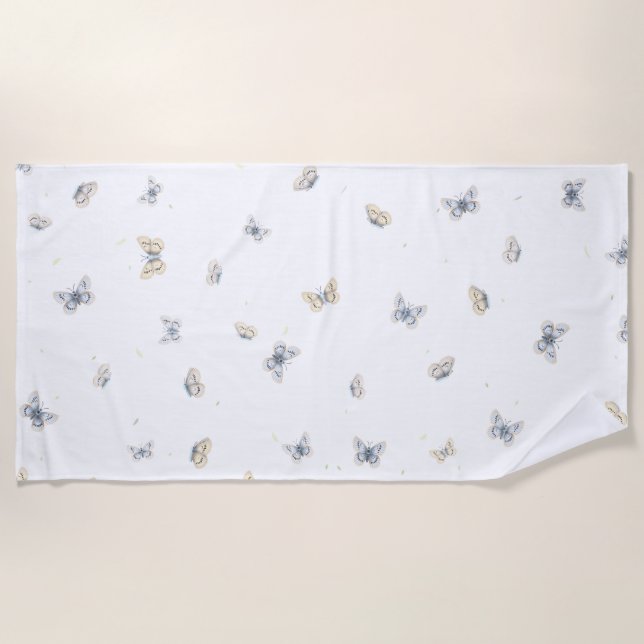 Blue and Crème Butterfets Charming Garden Fauna T Strandtuch (Vorderseite)