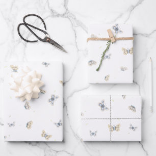 Blue and Crème Butterflies Garden Fauna Wrapping  Geschenkpapier Set
