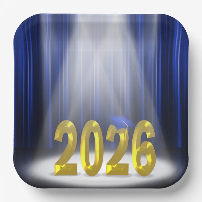 Blue and Gold 2025 Abschluss in Spotlight Pappteller (Vorderseite)