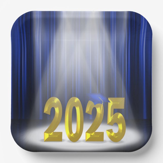 Blue and Gold 2025 Abschluss in Spotlight Pappteller (Vorderseite)
