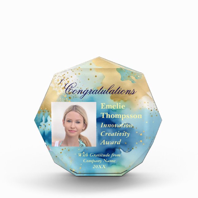 Blue and Gold Abstrakt Innovation Creativity Award Fotoblock (Vorderseite)