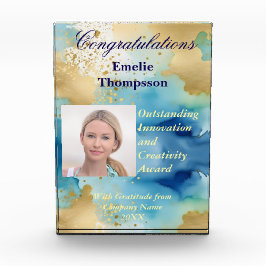 Blue and Gold Abstrakt Innovation Creativity Award Fotoblock