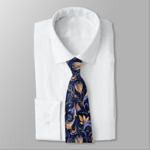 Blue and Gold Abstrakt Paisley Blätter Krawatte