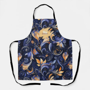 Blue and Gold Abstrakt Paisley Blätter Schürze