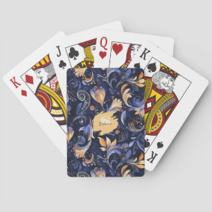 Blue and Gold Abstrakt Paisley Blätter Spielkarten