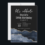 Blue and Gold Agate 50th Birthday Party Einladung<br><div class="desc">Blue and Gold Agate 50th Birthday Party Invitation</div>