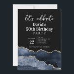Blue and Gold Agate 50th Birthday Party Einladung<br><div class="desc">Blue and Gold Agate 50th Birthday Party Invitation</div>