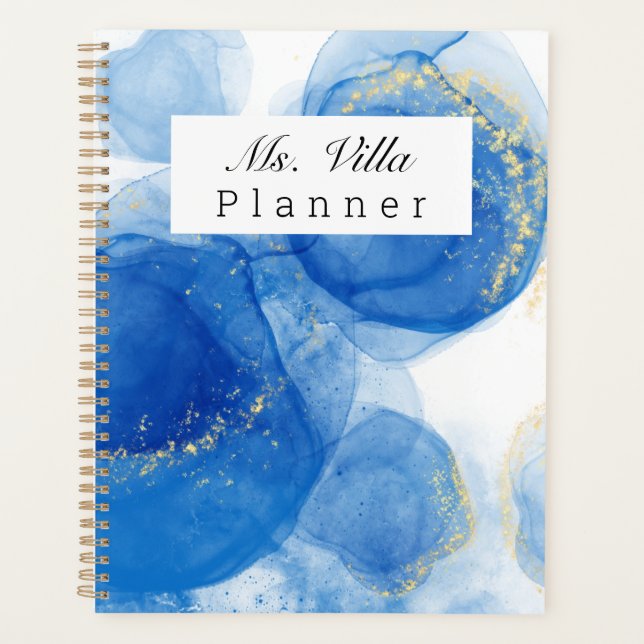 Blue and Gold Alcohol Ink Art Planer (Vorderseite)