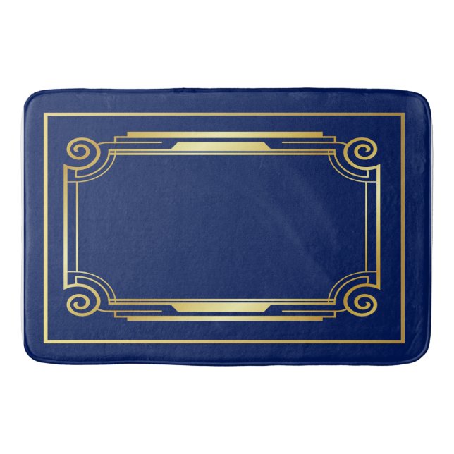 Blue and Gold Art Deco Bath Mat Badematte (Vorderseite)