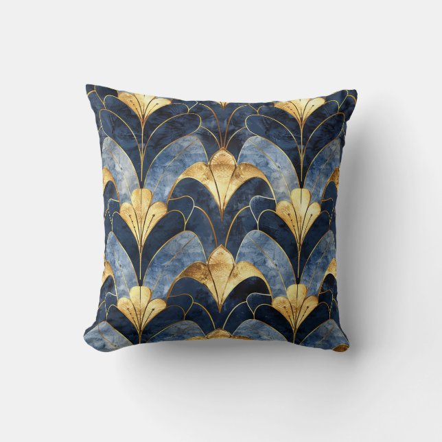 Blue and Gold Art Deco Design Kissen (Vorderseite)