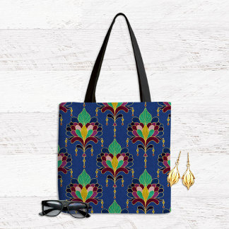 Blue and Gold Art Deco Floral Ornament Tasche