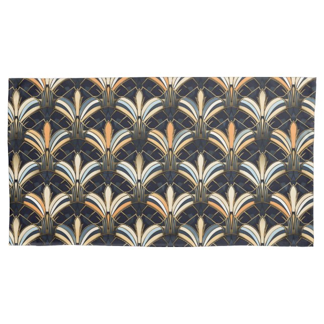 Blue and Gold Art Deco Kissenbezug (Vorderseite-Links)