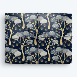 Blue and Gold Art Deco Pine Trees Geschenkpapier