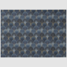 Blue and Gold Art Deco Scallop Luxus Decoupage