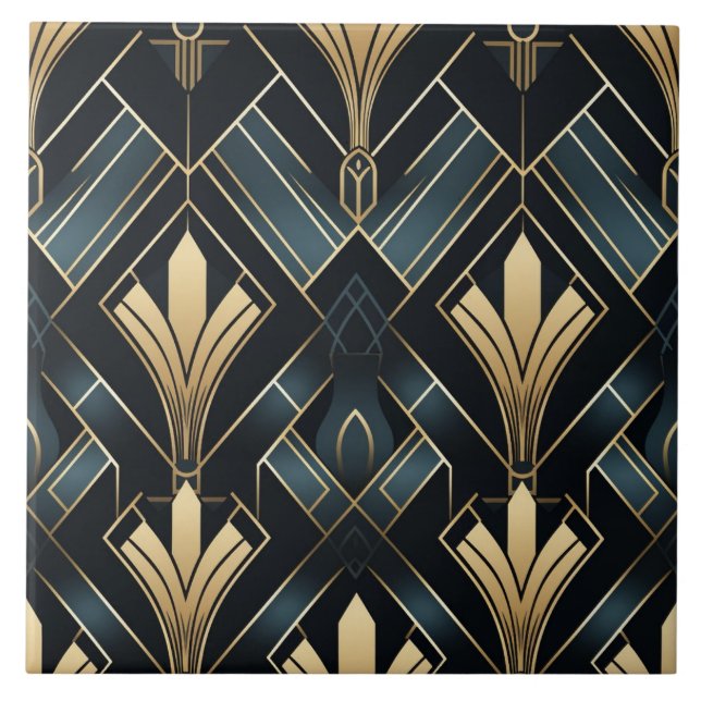 Blue and Gold Art Deco, Shiny and Dark Fliese (Vorderseite)