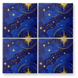 Blue and Gold Astrologie Stars und Sky Fliese