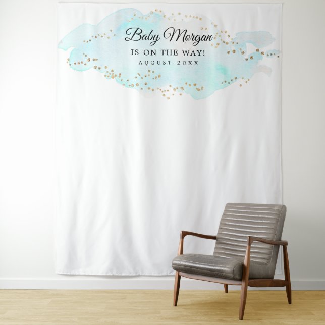Blue and Gold Baby Dusche Hintergrund Foto Prop Wandteppich (Beispiel)