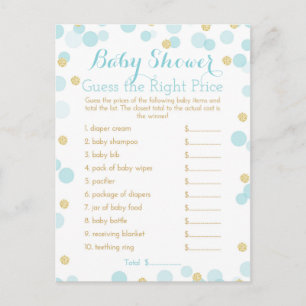 Blue and Gold Baby Dusche Richtige Preis Spiel Einladungspostkarte