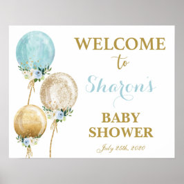 Blue and Gold Ballon Baby Dusche Kinderwillkommenz Poster