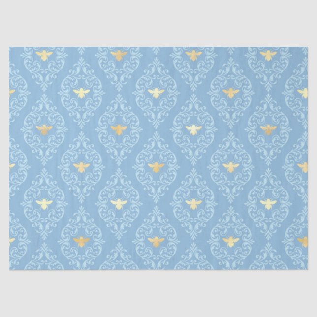 Blue and Gold Bees Series Design #1 Seidenpapier (Vorderseite)
