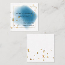 Blue and Gold Brushstrokes Square Business Card