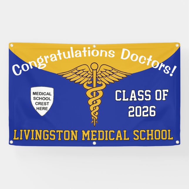 Blue and Gold Caduceus Medical School Abschluss Banner (Horizontal)