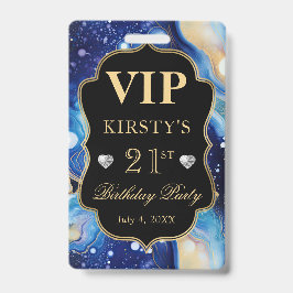 Blue and Gold Celestial Glitzer Agate Birthday VIP Ausweis