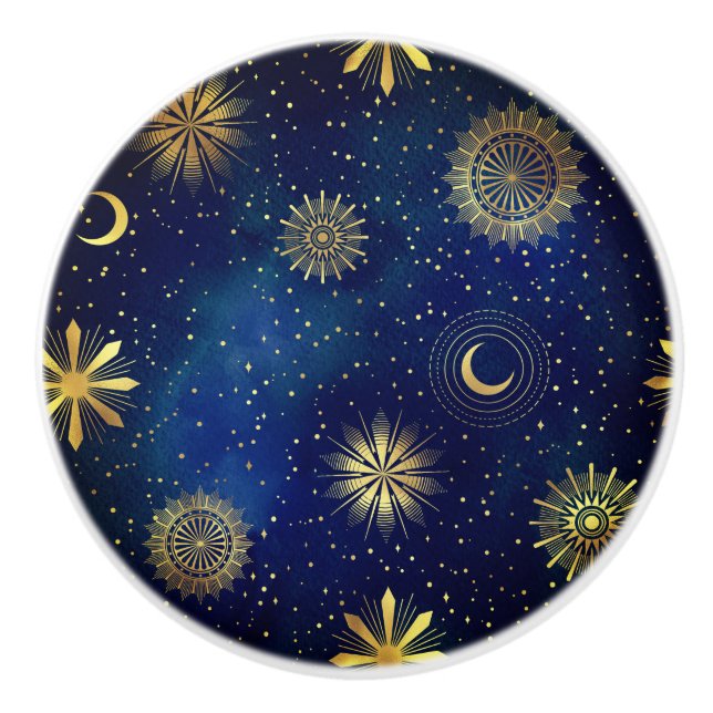 Blue and Gold Celestial Keramik Pull Keramikknauf (Vorderseite)