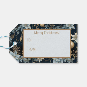 Blue and Gold Christmas Ornaments Poinsettias Geschenkanhänger
