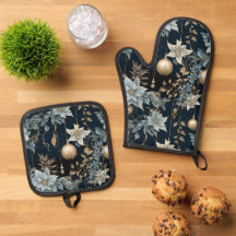 Blue and Gold Christmas Ornaments Poinsettias