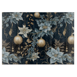 Blue and Gold Christmas Ornaments Poinsettias Schneidebrett