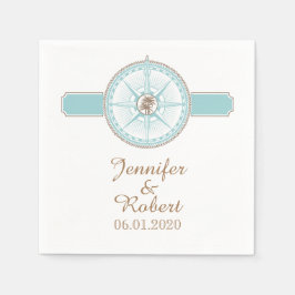 Blue and Gold Compass Rose Beach Wedkin Napkin Serviette
