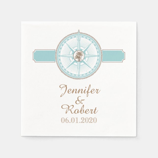Blue and Gold Compass Rose Beach Wedkin Napkin Serviette (Vorderseite)