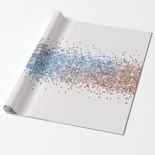 Blue and Gold Confetti Wrapping Paper Geschenkpapier (Ungerollt)