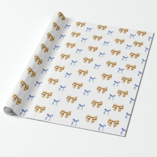 Blue and Gold Coquette Bow Geschenkpapier