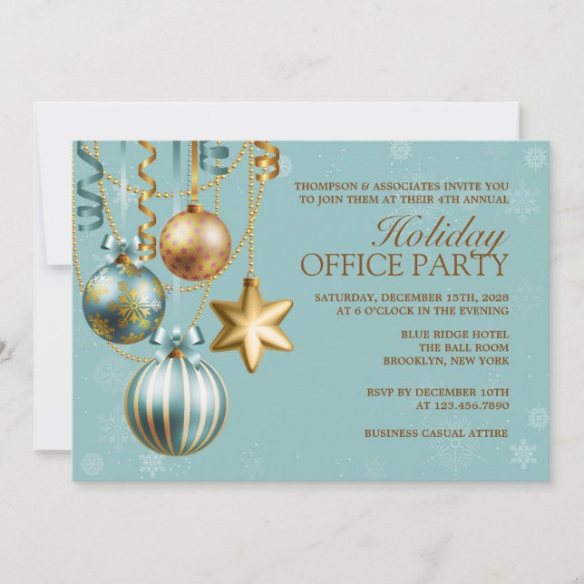Blue and Gold Corporate Holiday Party Einladung (Vorderseite)