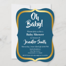 Blue and Gold Elegant Baby Shower Einladung