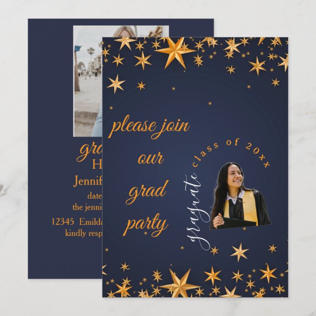 blue and gold elegant invitation einladung (Vorne/Hinten)
