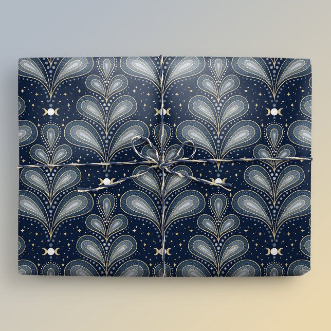 Blue and Gold Elegante Art Deco Geschenkpapier (Gift mockup)