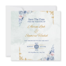 Blue and Gold Elegante Hochzeitseinladung