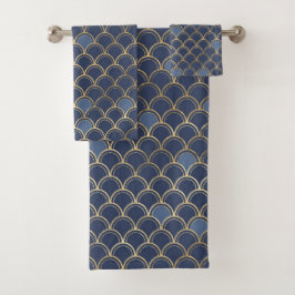 Blue and Gold Fish Scale Badhandtuch Set