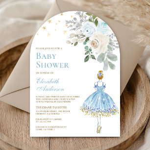 Blue and Gold Floral Ballerina Arch Baby Dusche Einladung