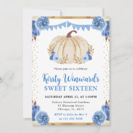 Blue and Gold Floral Pumpkin Fall Sweet 16 Einladung