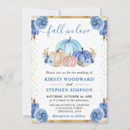 Blue and Gold Floral Pumpkins Hochzeit im Herbst Einladung