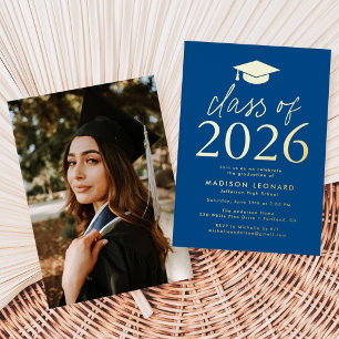 Blue and Gold Foil Class of 2023 Graduation Party Folieneinladung