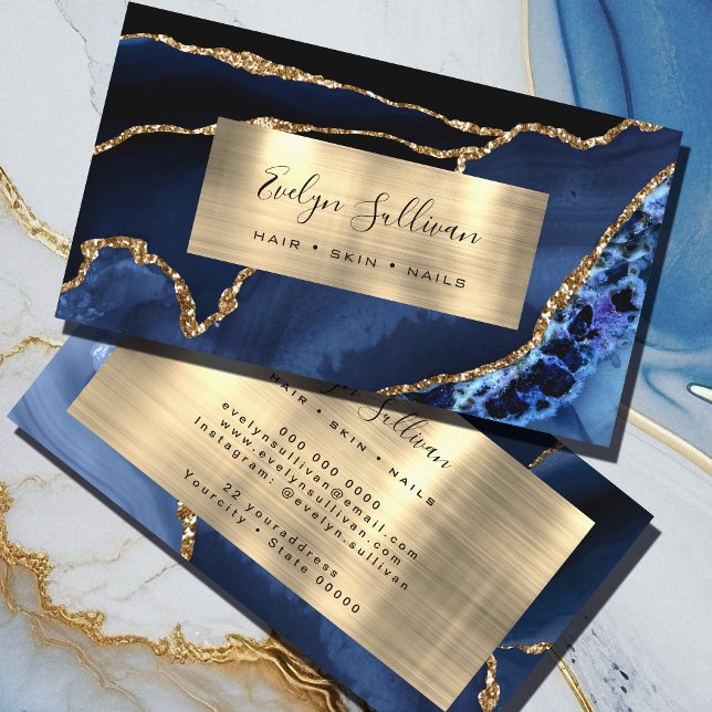 Blue and Gold Foor Agate Business Card Visitenkarte (Von Creator hochgeladen)