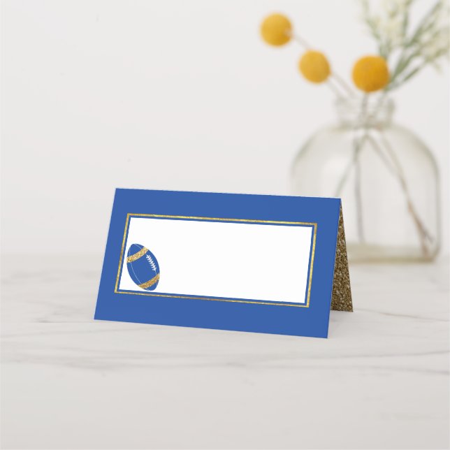 Blue and Gold Football Wedding Platzkarte (Vorderseite)