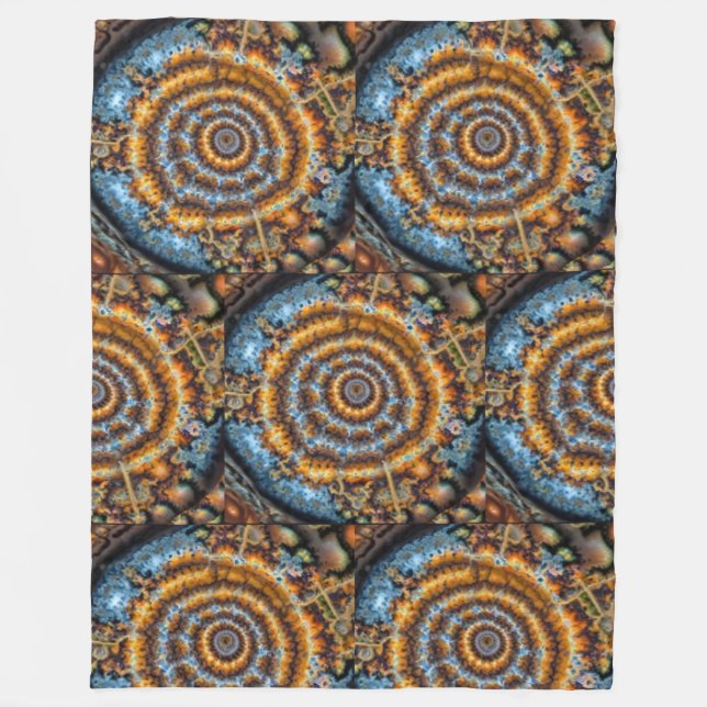 blue and gold fractal swirl fleecedecke (Vorderseite)