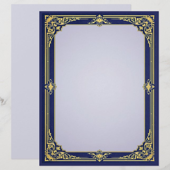 Blue and Gold Frame mit Lavendel Center Briefbogen (Vorne/Hinten)
